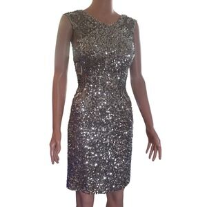 Beeta Grover Scala Silver Sequin Dress 48484 Womens Size 2 Sheer Sides NWT